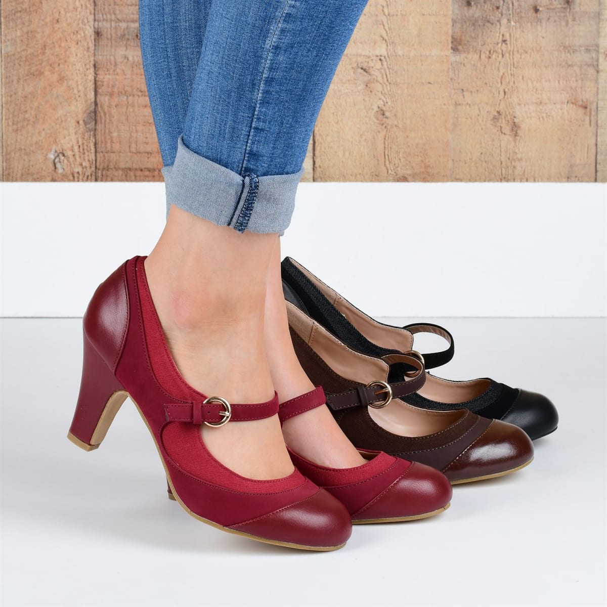 two tone mary jane pumps