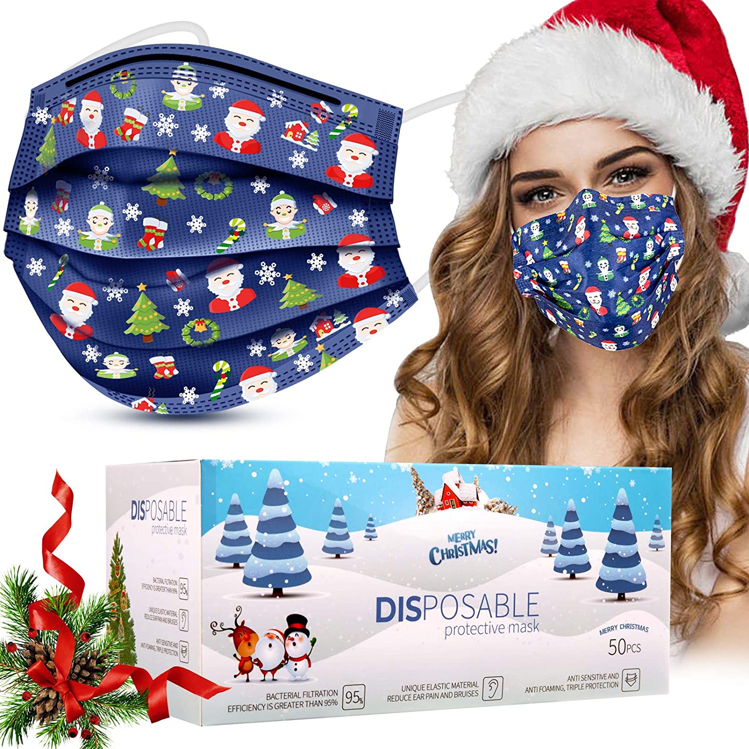 ChristmasThemed Disposable Face Masks (50 Count) Only 6.78