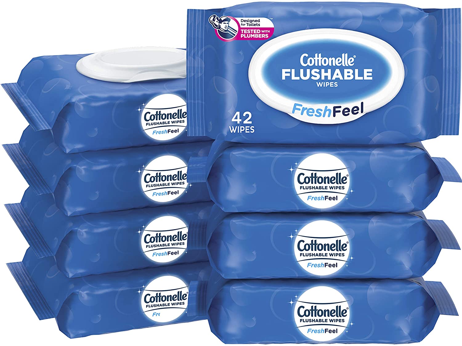 Cottonelle FreshFeel Flushable Wet Wipes for Adults, 8 FlipTop Packs
