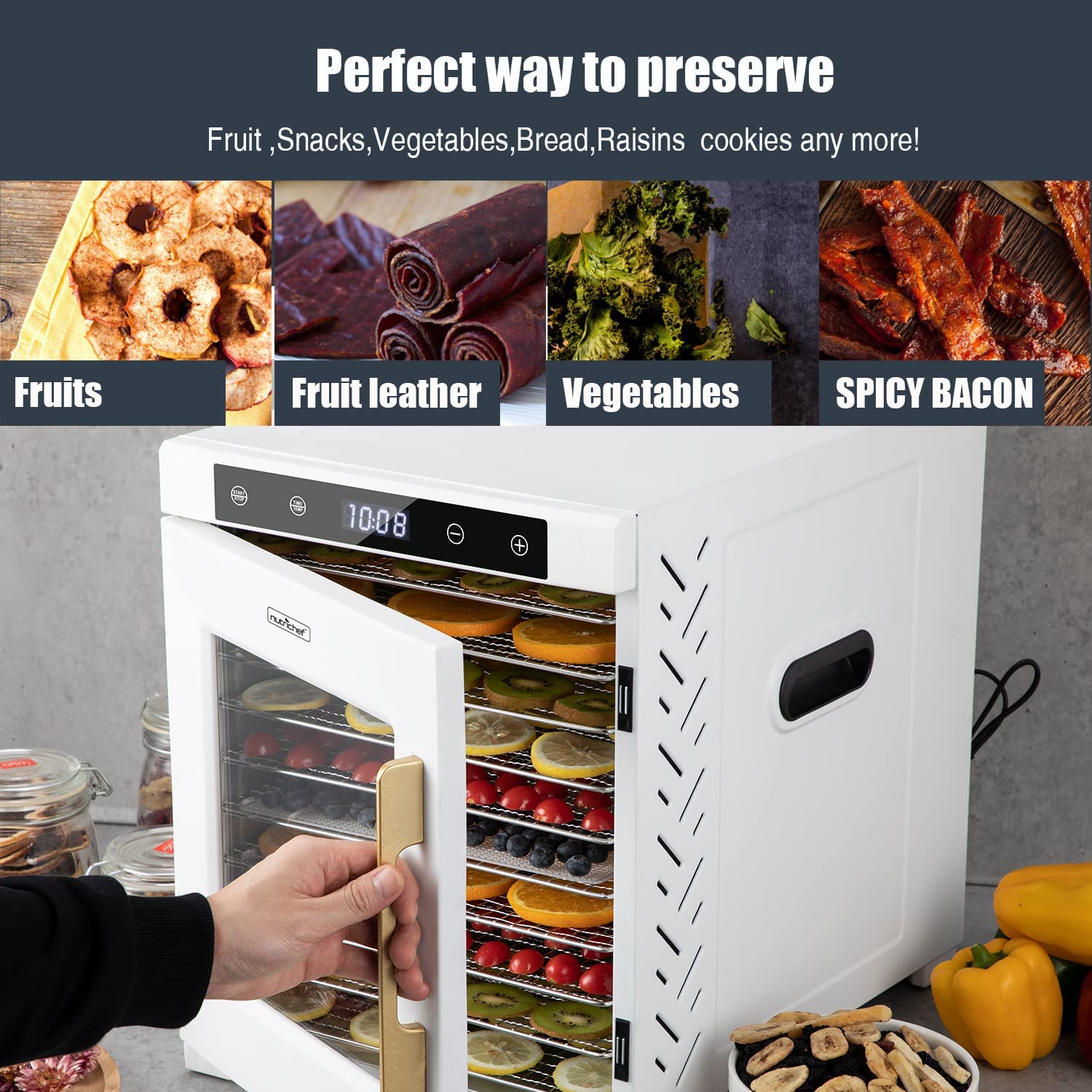 NutriChef Premium Machine900 Watts 10 Shelf Stainless Steel Dehydrator